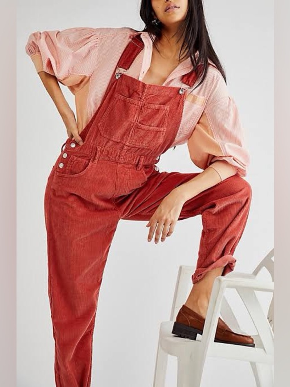 Free People We The Free Ziggy Cord Overalls Rusty Red Orange Medium
